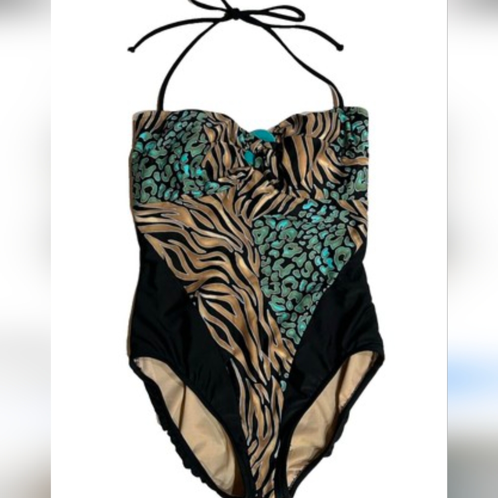 Carol Wior Shape Detector Vintage Animal Print Onepiece Swim Size 10